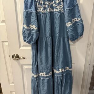 THE GREAT. Blue Dress with White Floral Design from Pet Friendly Home